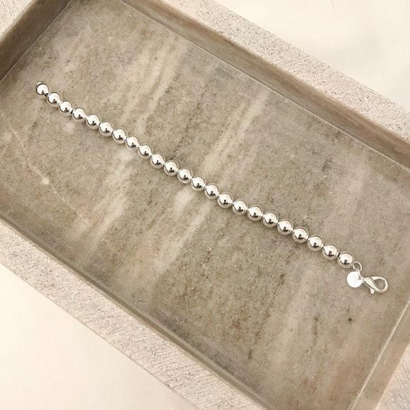 925 Sterling Silver Bead Bracelet 8 mm Ball Bracelet Large Round Bracelet - Picture 3 of 5